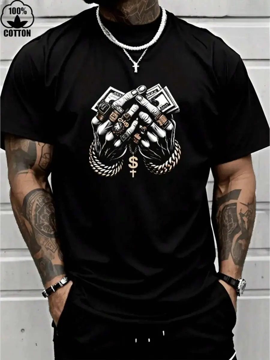 Men's 100% Cotton Heavyweight Short-Sleeve Tshirt - Unisex Classic Casual Round Neck Top with Funny AI Print, Hip-Hop Streetwear Aesthetic, Soft Summer Fitted Basic Menswear Outfit (Do Not Dry Clean), Shortsleeve, Pure Cotton