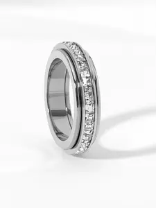 Rotatable Zircon Anxiety Ring, Titanium Steel Finger Gyroscope, Comfortable Wear, Sizes 6-10, Casual Style, All Seasons