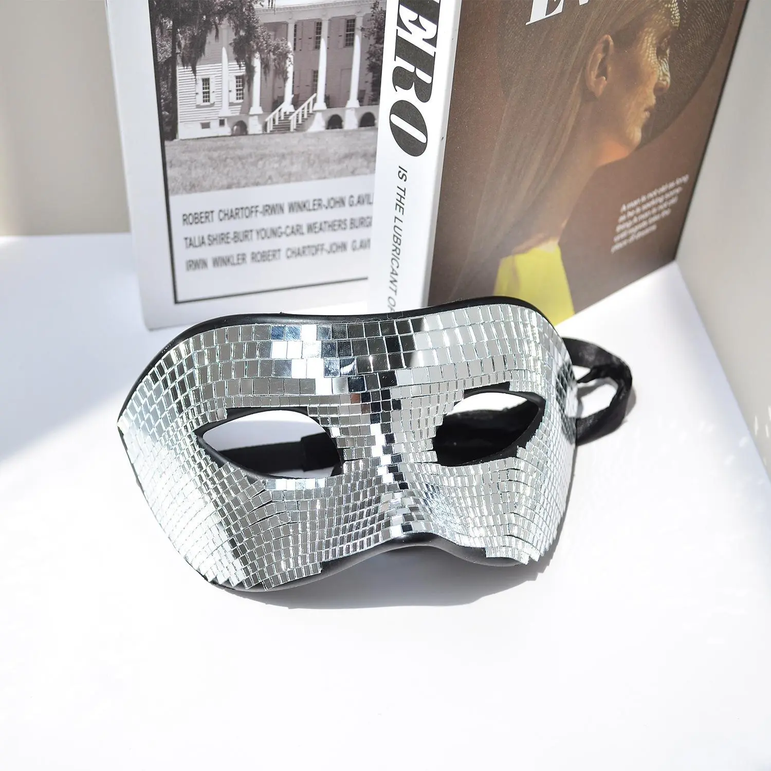 Comfortable Bright Silver Disco Ball Glitter Venetian Masquerade Mask with Mirror Eye Covers for Women, Men – Halloween Party Prom Ball Decor