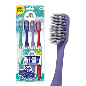 GuruNanda Gentle Giant Toothbrush with Dual Action Flossing Spiral Bristles - Ergo Dexa Grip - Helps in Teeth Whitening, BPA Free, (4 Count) GuruNanda Gentle Giant Toothbrush with Dual Action Flossing Spiral Bristles - Ergo Dexa Grip - Helps in Teeth Whitening, BPA Free, (4 Count)