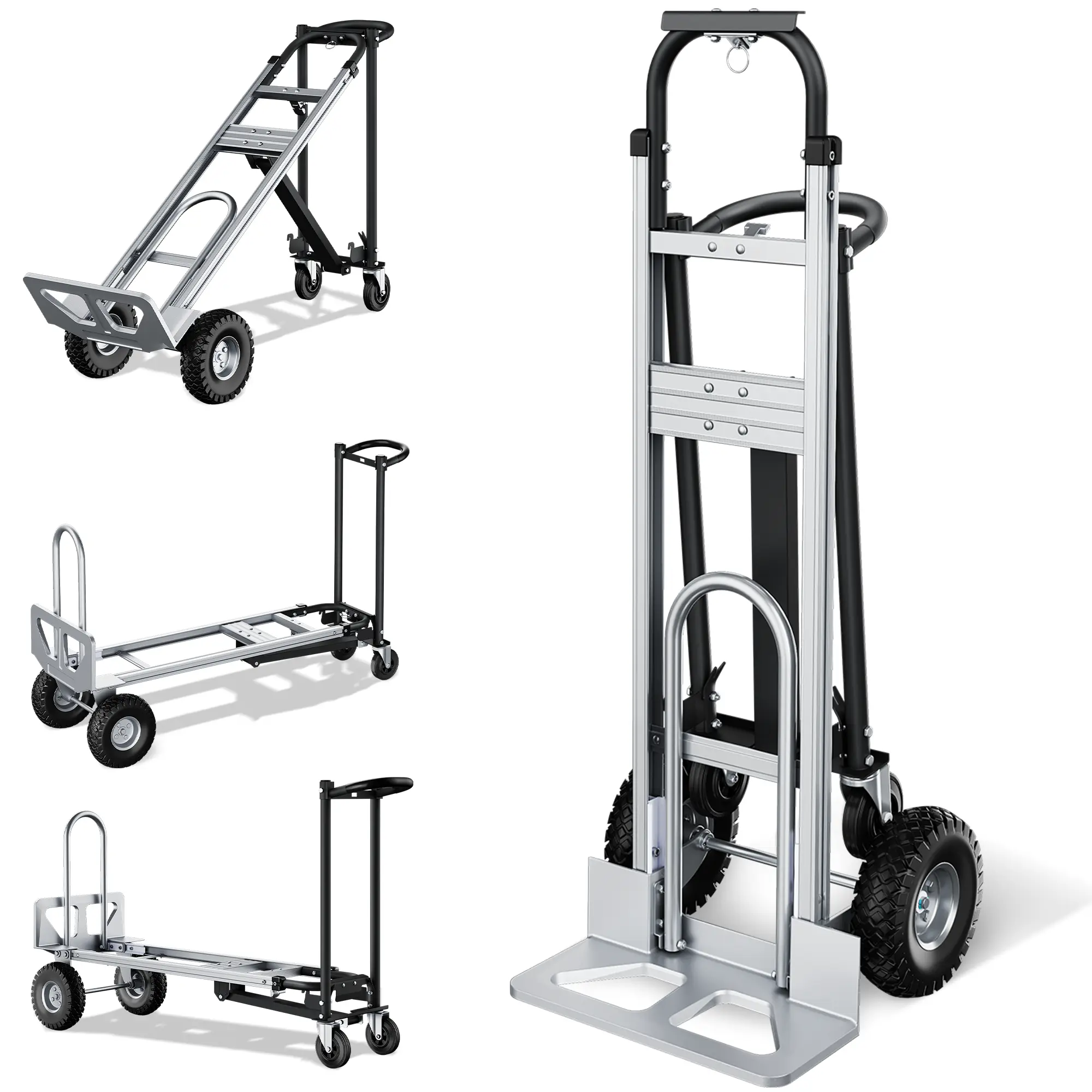 Heavy Duty 3-in-1 Convertible Hand Truck, 850 lbs Folding Dolly and Platform Cart, Aluminum Utility Cart with 4 Wheels for Warehouse, Delivery, Truck Loading, Moving Boxes, Packages, Garage and Commercial Use