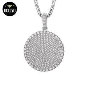 【#P159 live2】UCCIYO 925 Sterling Silver Synthetic Moissanite Pendant Necklace, Round Pendant for Men and Women Hip Hop Jewelry Gift Fashion Accessories