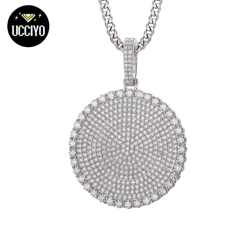 UCCIYO CMP05 Round Circle Lab-Created Moissanite Copper Pendant Necklace, Single Gem Engagement Jewellery Pendant, Unisex Hip Hop Fashion Accessory Gift P159 summerwins