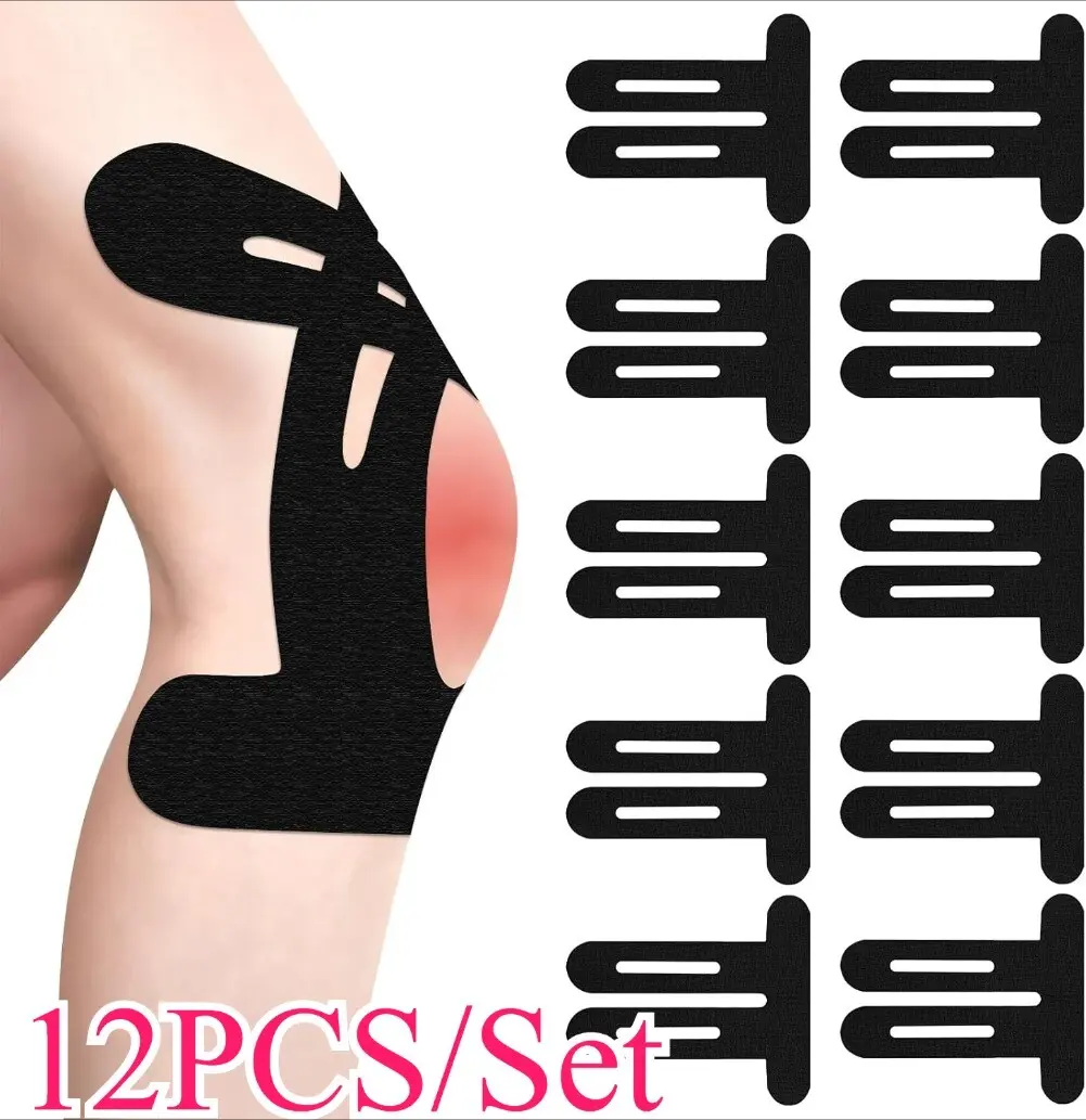 12-Piece Pack of Elastic Sports Muscle Tape for Knee Support and Stability This athletic tape alleviates knee pain. Waterproof, elastic, breathable, hypoallergenic, and latex-free—ideal for athletes and fitness enthusiasts.