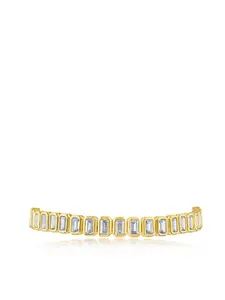 Female Emerald CZ Bezel-Set Tennis Bracelet - Plated Brass, 6.75" Length, Boxclasp, Stacking Fashion Costume Jewelry