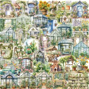 Garden House Pattern Sticker (50pcs/set), Waterproof Self Adhesive Decor Paper, Decor Sticker for Gift Greeting Card Water Bottle Laptop Phone Cellphone, Ornaments