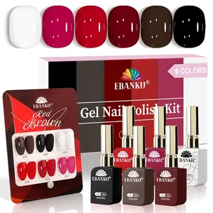 EBANKU 6 Pcs 15ML Red Gel Nail Polish Set- Valentines Dark Red Burgundy Gel Polish Same Color Same Bottle Soak Off Gel Polish Kit Nail Art Manicure Gifts for Women (Dark Red White Black Brown) World Cup