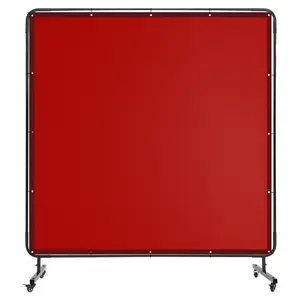 Mobile Welding Safety Partition on Wheels, 6×6FT/6×8FT Red Welding Screen with Frame, Flame-Resistant Vinyl Curtain for Industrial Workshop & Welding Areas