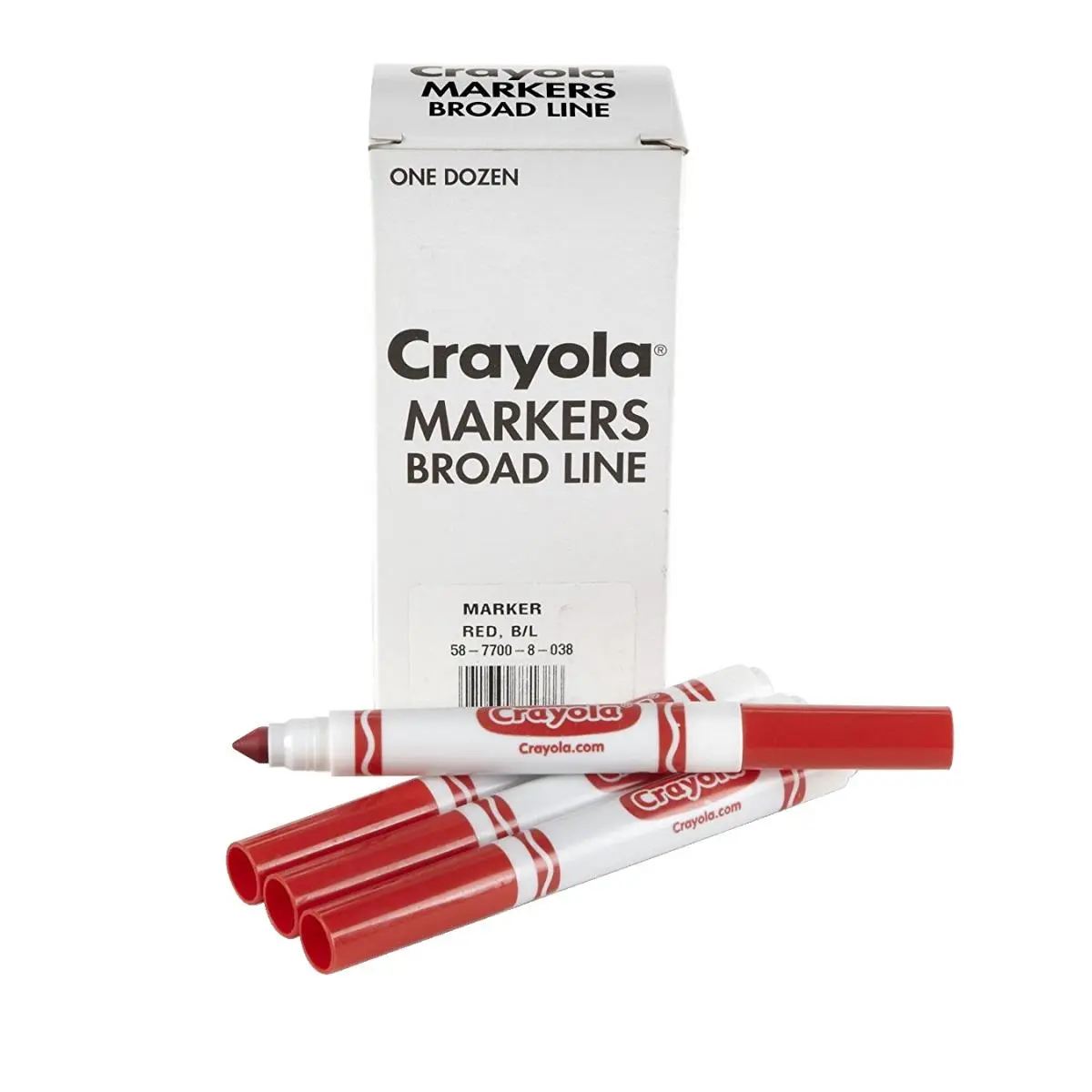 Crayola Broad Line Washable Red Durable Markers - Bulk Pack of 12, Conical Tip, Does Not Bleed, Resists Bleed-Through on Most Paper, Reusable Tuck Box, Office Stationery for Classrooms