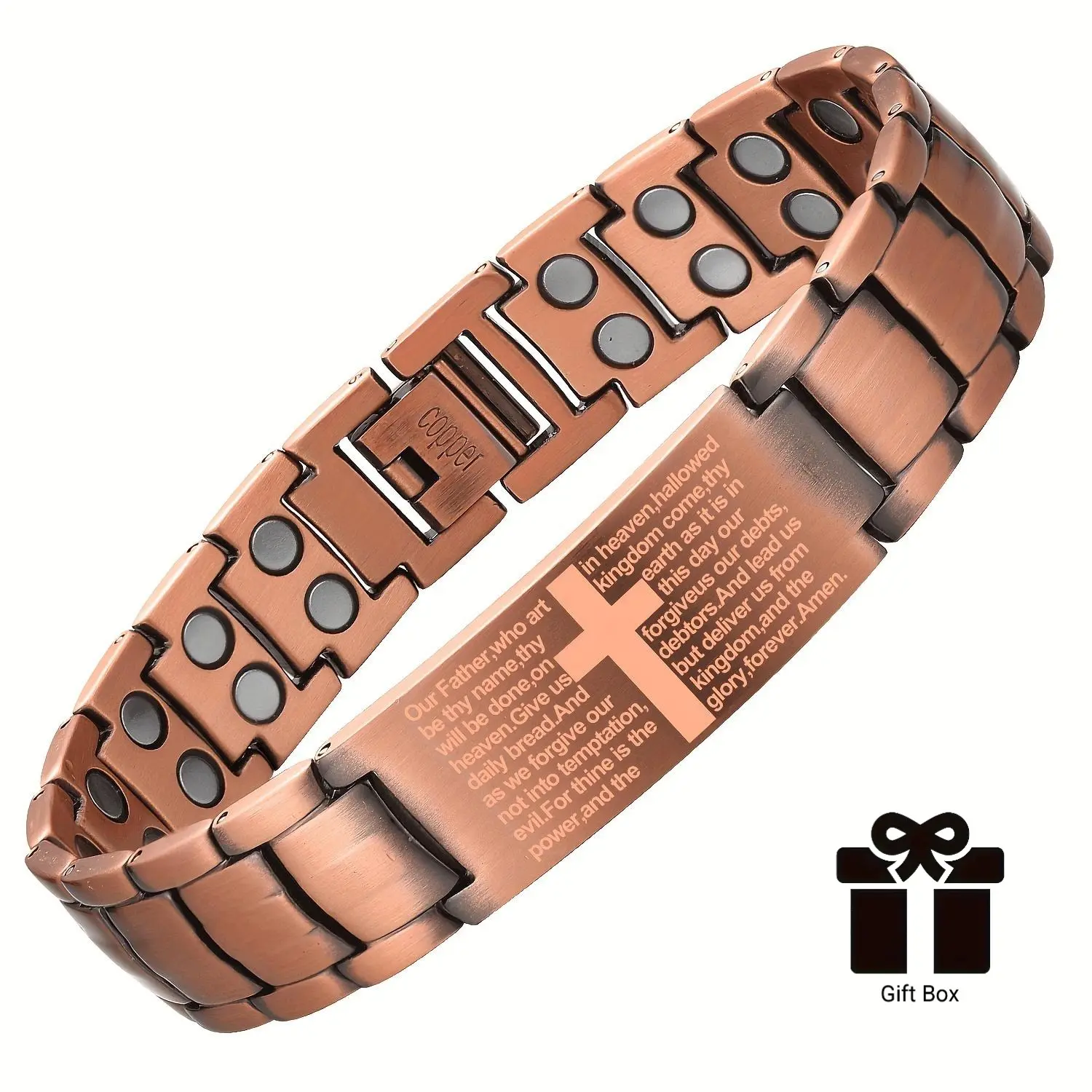 1 copper cross magnetic men's bracelet - adjustable size tool, equipped with a 3500 Gauss magnet for health benefits fashion accessories, red copper magnetic bracelet connector, Magnetic Bracelet Father's Day Valentine's Day, Christmas gift