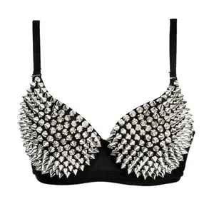 Silver Rivets Rave Bralette Lingerie Gothic Bra Top Sexy Push Up Brassiere Nightclub Party Bar Fashion Hot Bras For Women
