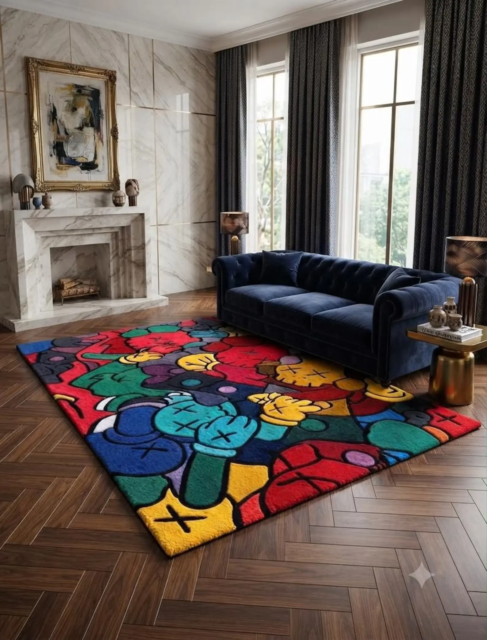 Colorful Cartoon Character Wool Area Rug - Pop Art Modern Graphic Rug, Custom Size Living Room Decor