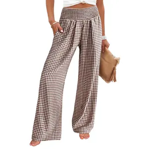 ANRABESS Womens Striped Gingham Palazzo Pants Lightweight Wide Leg High Waisted Lounge Pajama Pants Cute Casual Trousers with Pockets for Comfort SpringStatements