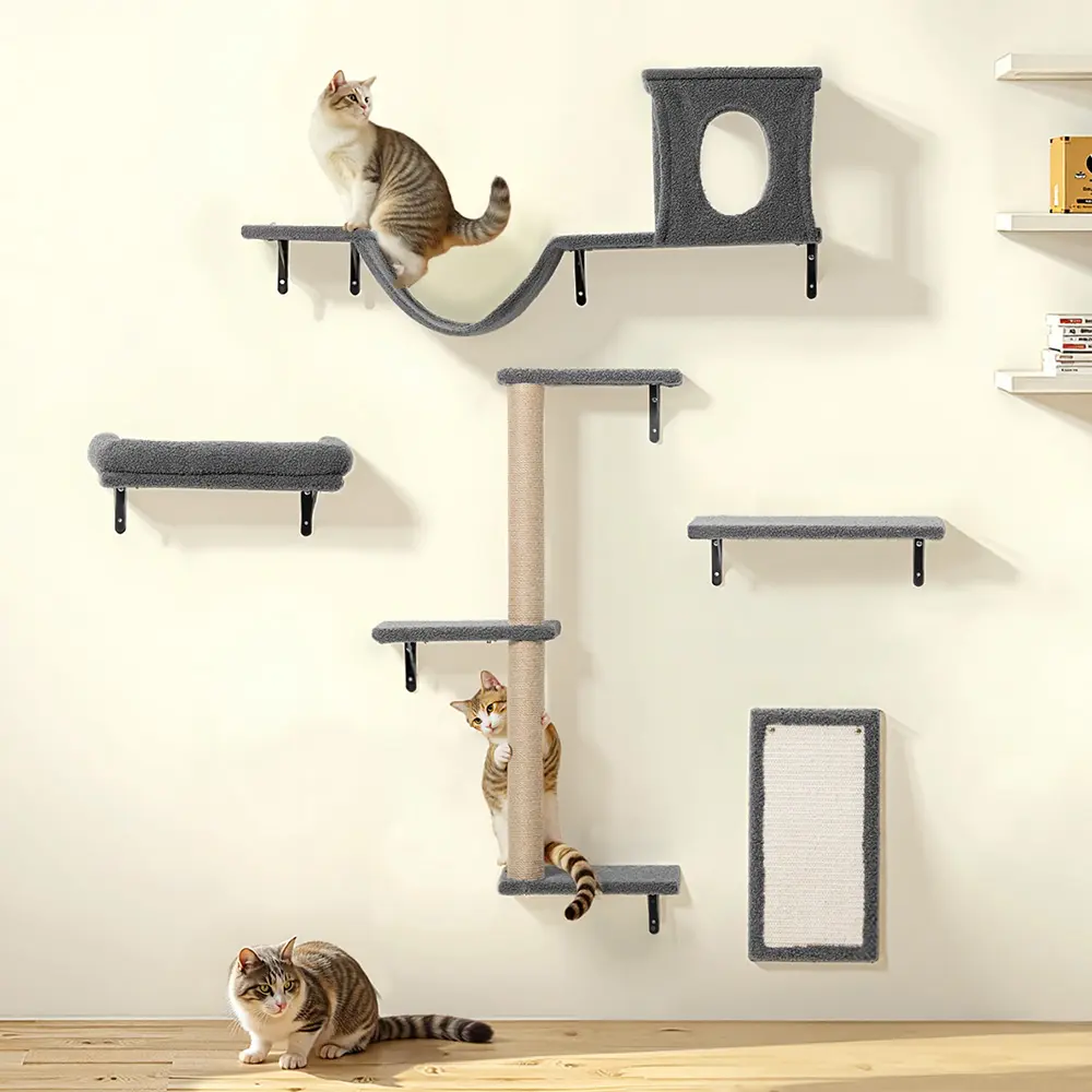 CAVEEN 5 in 1  Cat Climbing Set, Wall Furniture, Cat Wall Shelves Perches Set, Sleeping Playing Lounging Climbing Wall-mounted Cat Tree House for Multiple Cats, Wall Mounted Cat Climber Set, dealsforyou, summerwins, restock, dealsforyoudays, DFYD