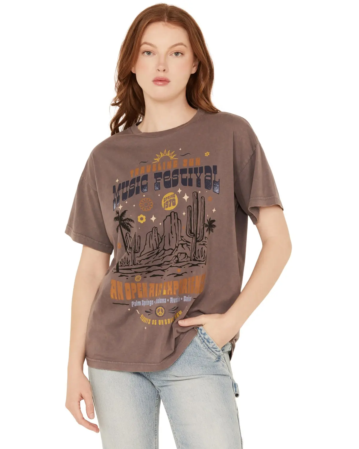 Cleo + Wolf Women's Women'S Music Festival Oversized Graphic Tee - Clfa23k56