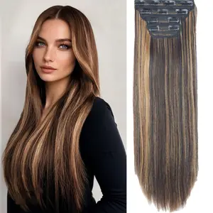 Straight Hair Extensions 4Pcs Clip in Hair Extensions Soft Extensions for Women 20 Inches Thick Hair Extensions Clip In Nut Brown Mixed Reddish Brown