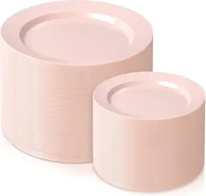 200PCS Pink Plastic Plates Disposable Plates for Party - Heavy Duty Plastic Plates - 100 10" Pink Dinner Plates and 100 7" Pink Salad Plates
