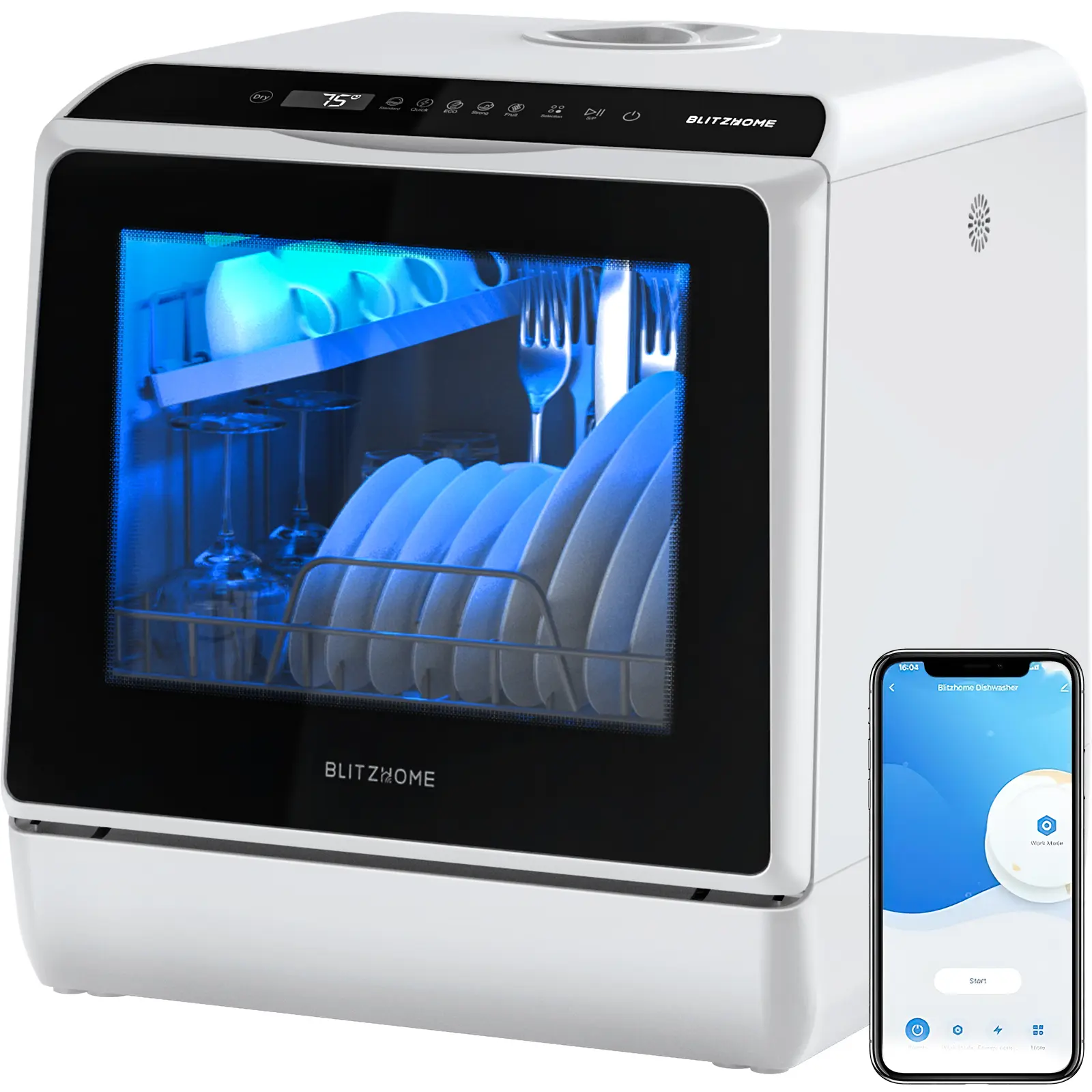 [DFYD Summerwins] Countertop Dishwasher, BLITZHOME WiFi Smart App Control 6 Programs Portable Mini Dishwasher with 5L Built-in Water Tank, 360° Dual Spray, High-Temp & Dry, Delay Start, Compact Tabletop Dishwashers for Kitchen, Apartment, Camping, RV