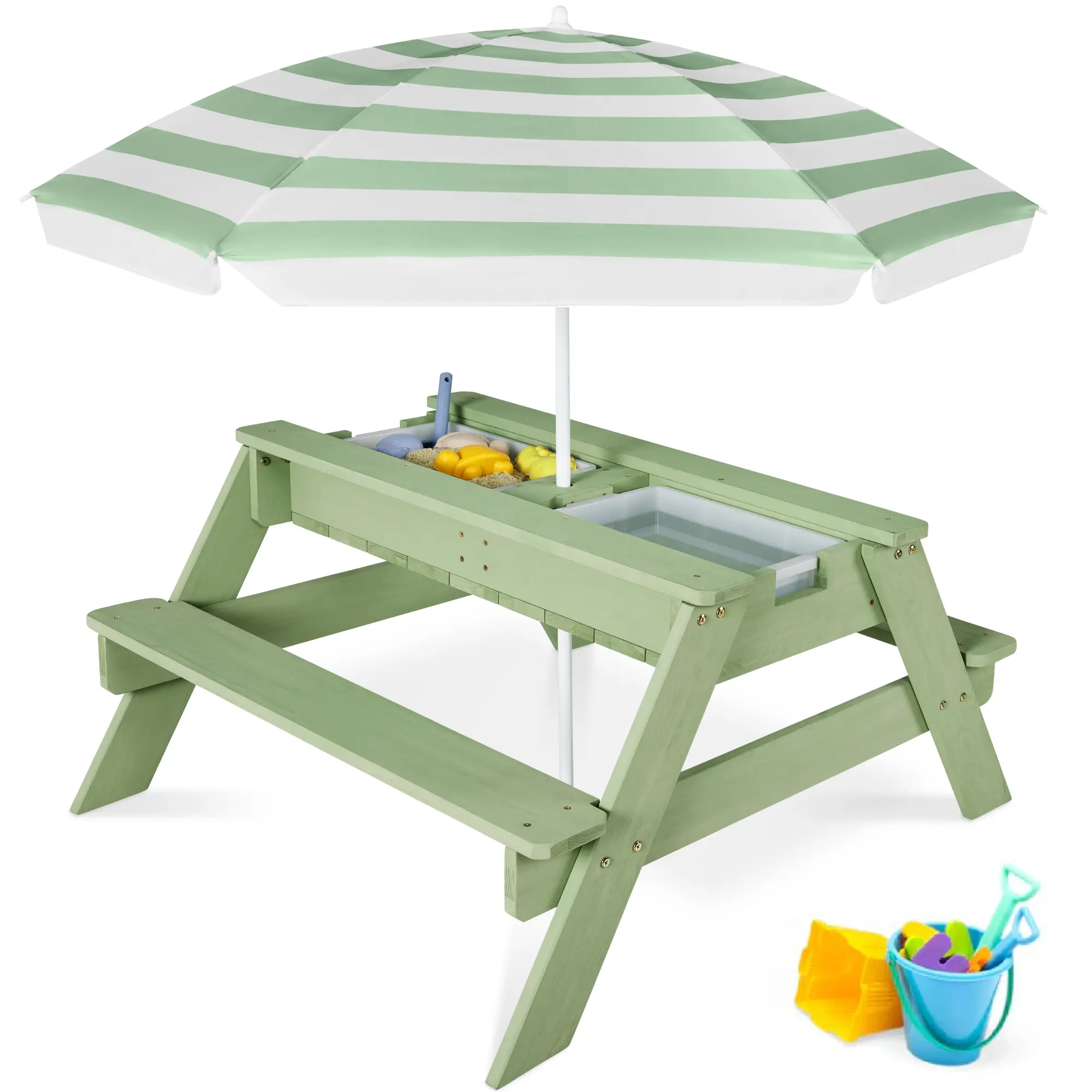 Best Choice Products Kids 3-in-1 Outdoor Sand and Water Activity Picnic Table with Umbrella