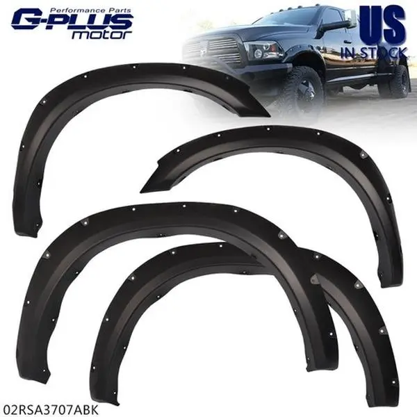 G-PLUS Pocket Rivet Style Smooth Fender Flares, 4Pcs Automotive Vehicle Truck Wheel Protector for 2010-2018 Dodge Ram 2500 3500