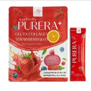 Purera Gluta Strawberry Edible Dietary Beauty Powder Drink - Premium Marine Collagen, Glutathione, Vitamin C Healthcare Supplement (450g) | Vitamins Collagen Supplements for Skin Care, Joint Support
