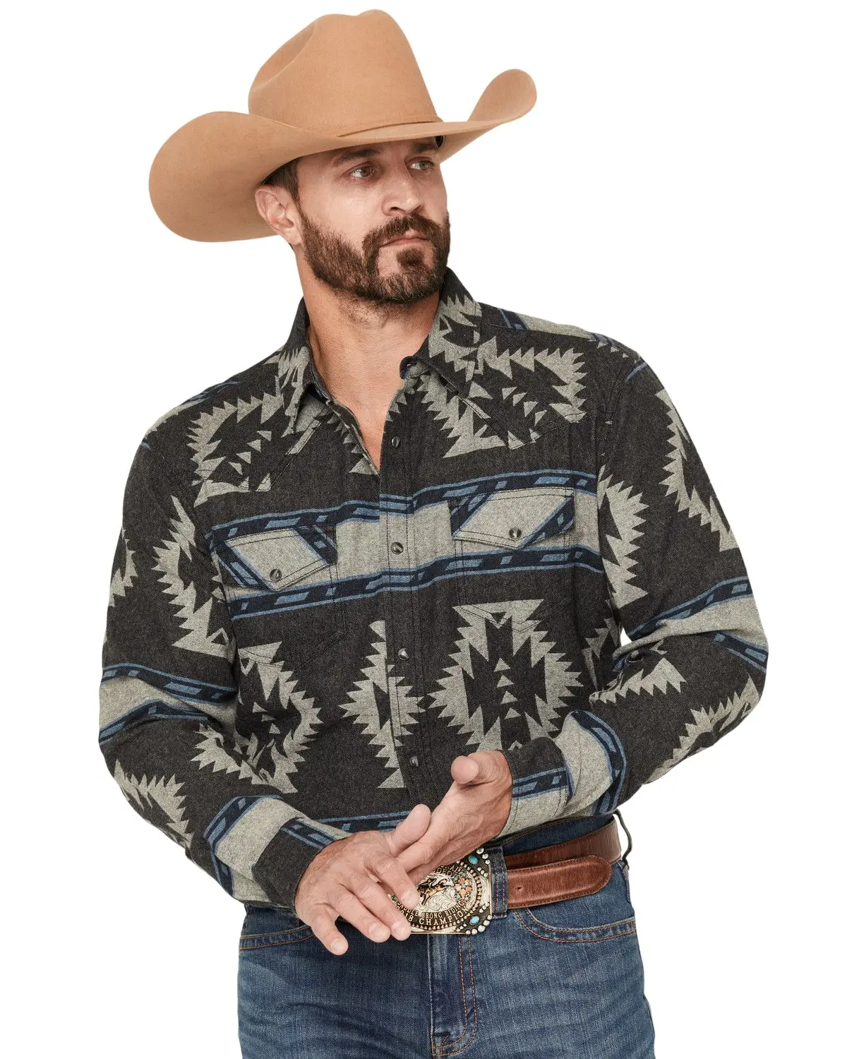 Cody James Men's Men'S Sun Burn Southwestern Print Long Sleeve Snap Flannel - Cjfa26fl3-Blk
