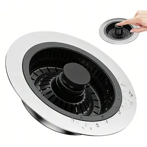 1 Pc Kitchen Sink Strainer & Stopper, Universal Sink Stopper – ABS drain filter fits 3–3.4 inch wide drains (depth over 1.57 inch), combines strainer, stopper and anti-clog design, for kitchen and bathroom sinks, easy cleaning and water control