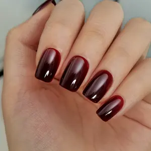 CurvLife Wine Red Press On Nails | 30Pcs | Short Square Fake Nails | Summervibes | Glossy Solid Color Finish | Easy Apply, Comfortable & Durable | Daily, Business & Elegant Nail Art