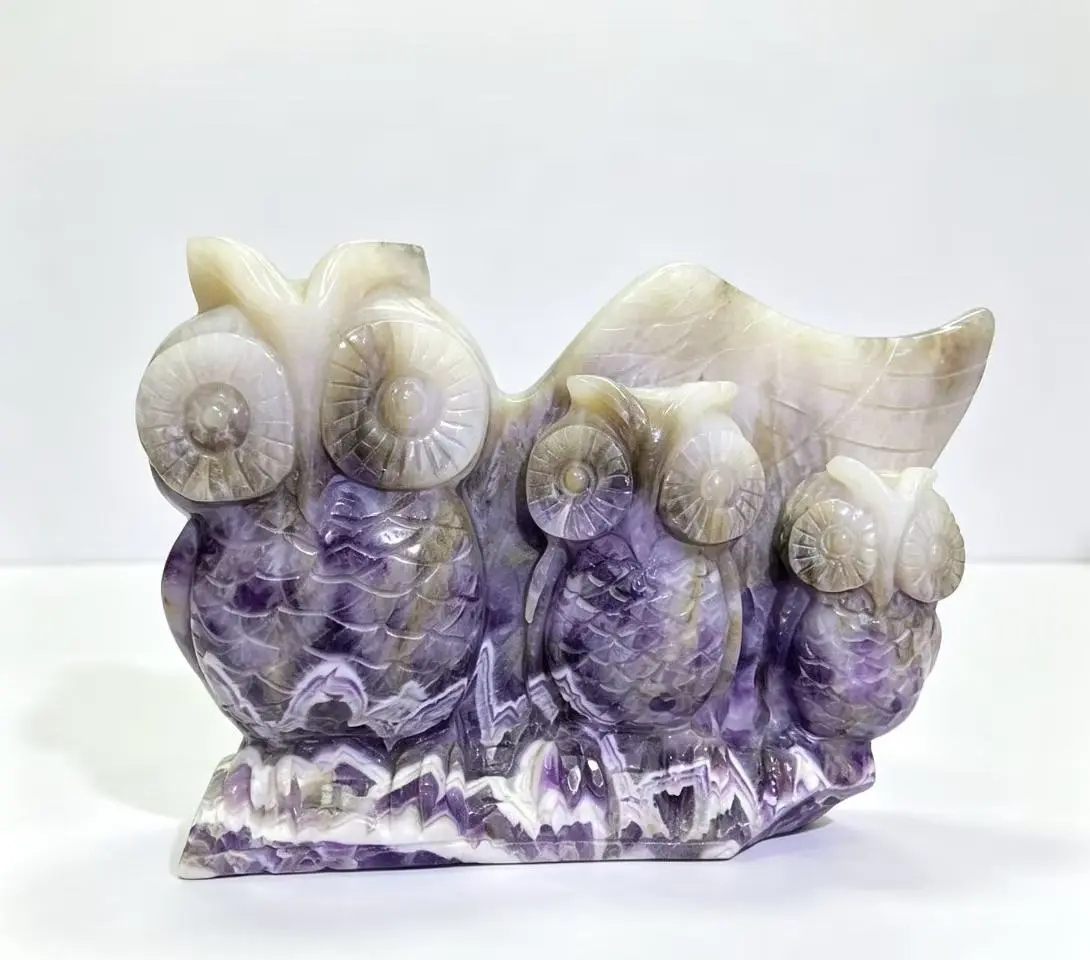 Natural Amethyst Crystal Owl Carving Statue Dreamy Purple Crystal Owl Healing Stone Home Decor Spiritual Gift