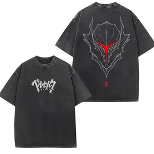Men's Distressed Berserk Printed Vintage Washed Shortsleeve Round Neck Casual Everyday Fit Tshirt, Unisex Style 115 T-Shirt