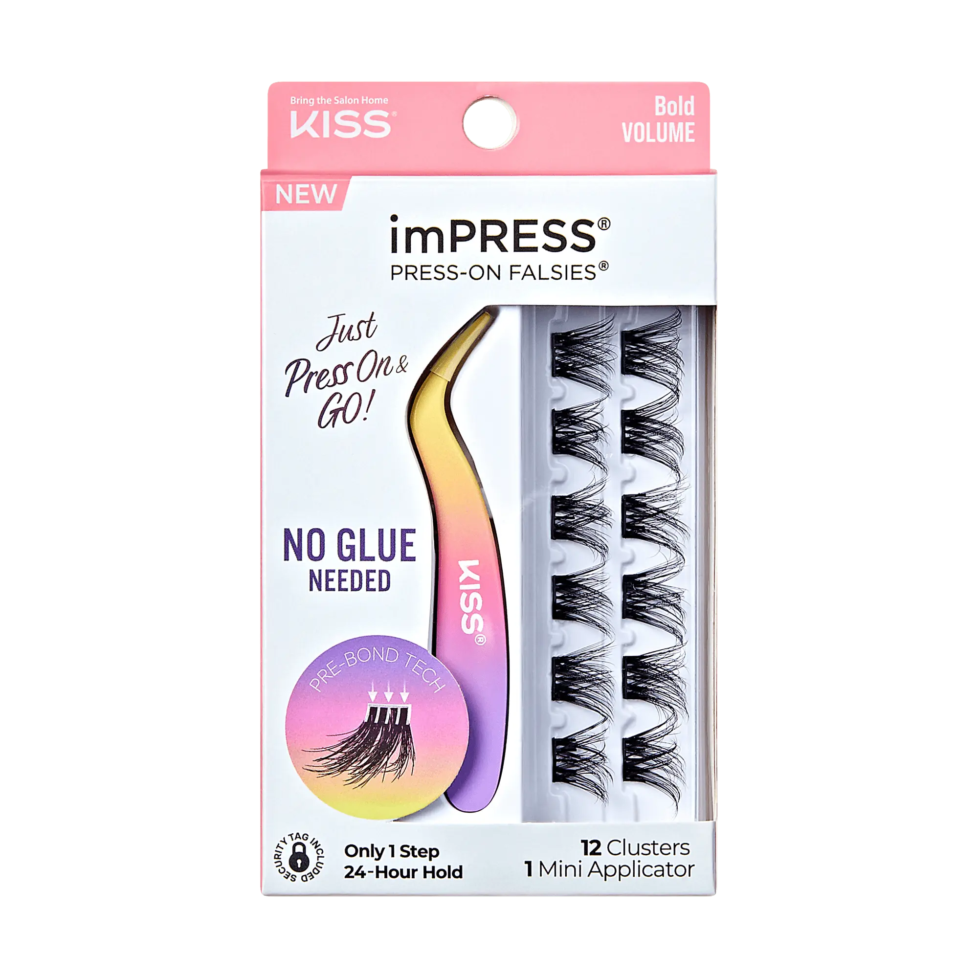 Impress Falsies Pre-Glued False Eyelashes Minipack - Bold | 12 Lash Clusters, With Mini Applicator, 12mm-14mm