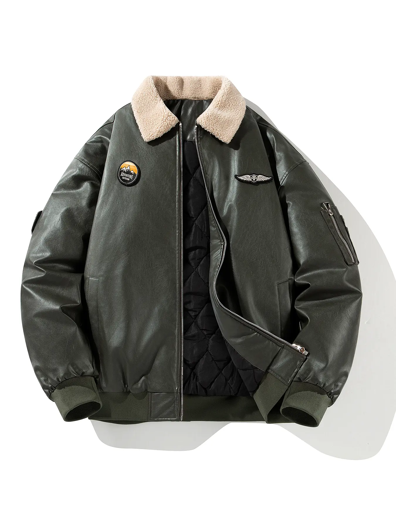 coat men loose coat Rugged Mens Vintage FauxLeather Bomber Jacket -Distressed Look, FleeceLined for Warmth -Perfect Motorcycle Style,Versatile Wear, ldeal Gift for Him Collar CottonMenswear Sleeve Puffa jacket