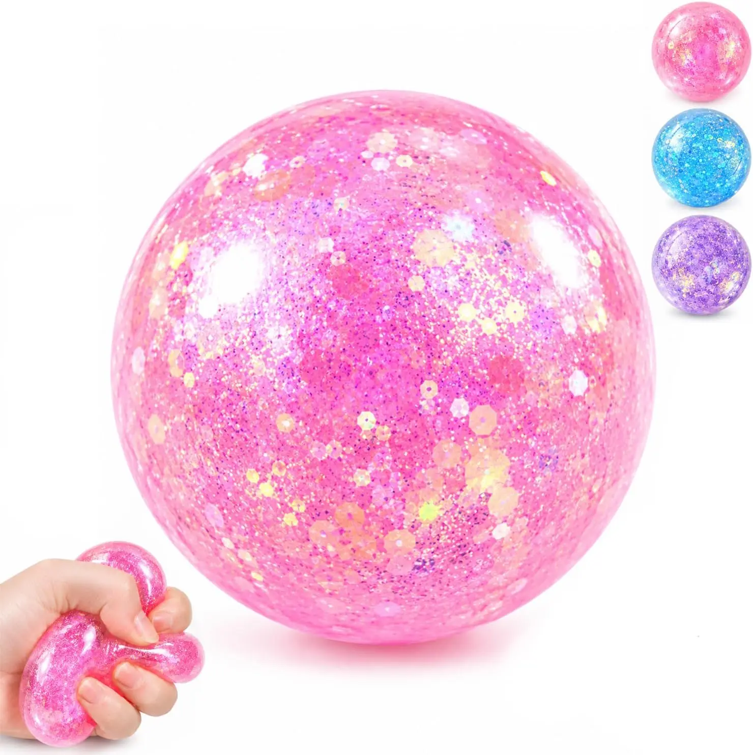 Glitter Sugar Stress Ball – Dumpling Squishy Squeeze Toy, Slow Rising Shapeable Sensory Fidget Ball, Anxiety Relief Stress Toy, Non-Sticky Soft Squeeze Ball
