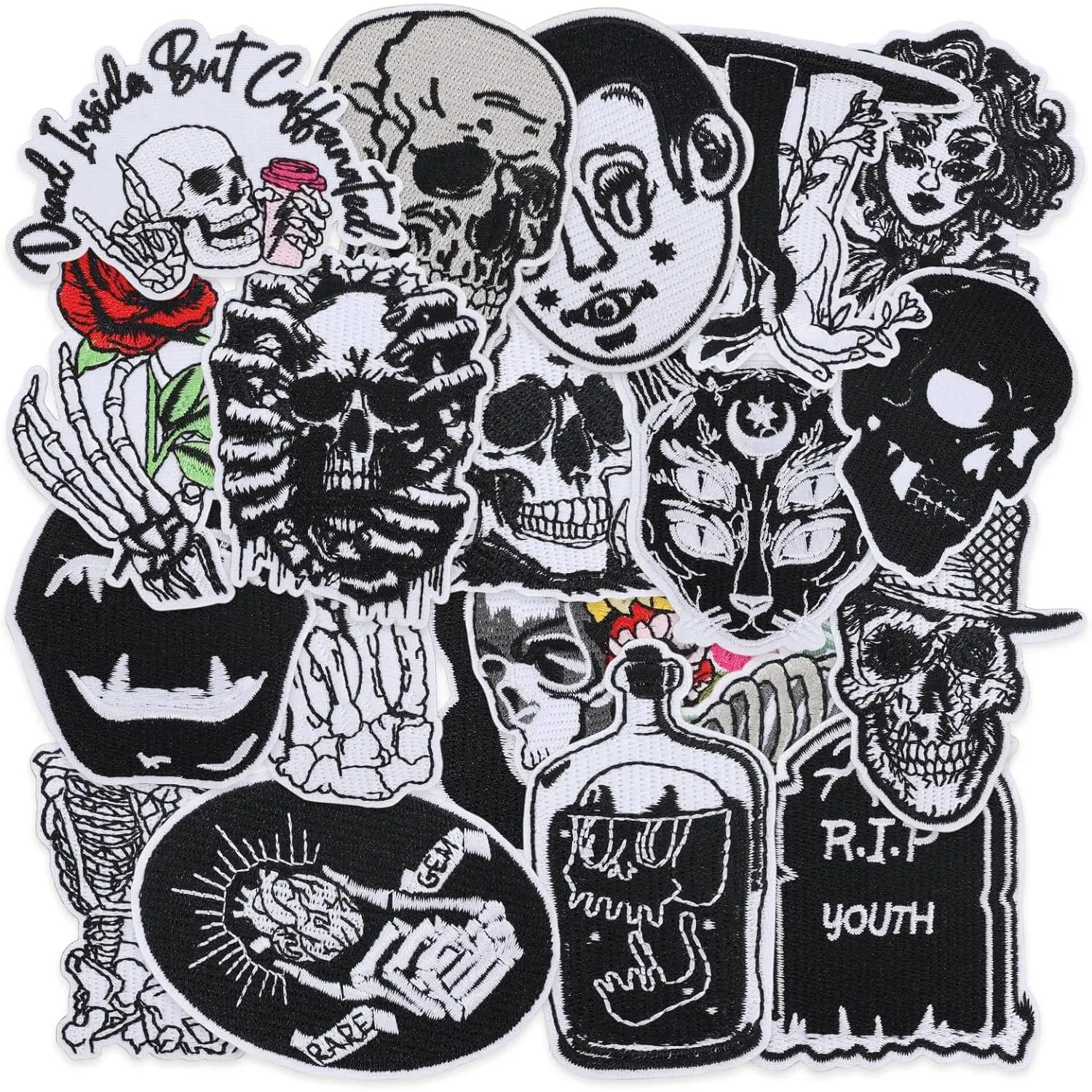 20 count Goth Embroidered Iron On Patches for Clothes,Cool  Sew On Applique Patches for Hat,Backpack,Jackets,Jeans,Funny Punk Embroidery Patch for Adult