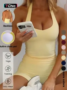 Sexy Backless Halter Top Set for Women, Seamless Tight-Fitting Shorts, Casual Yoga Running Pilates, Comfortable Daily Wear