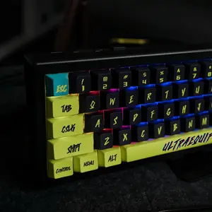 ULTRAEQUIP Cyberpunk PBT Keycap Set for Mechanical Gaming Keyboards, 130-Keys Cherry Profile, 1.7mm Thickness, 5-Sided Dye Sublimation, Translucent Backlit Side Print, Cyber Red, Includes Puller, Gaming Stuff