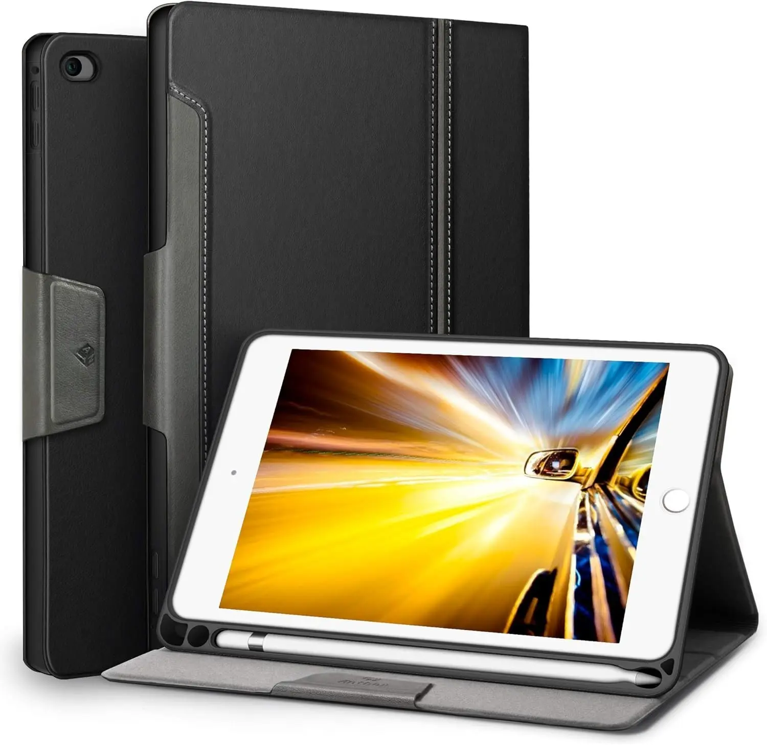 Case for iPad mini 5 2019 (5th Generation 7.9 inch) / iPad mini 4 with Built-in Pencil Holder PU Leather  Cover with Auto Sleep/Wake Stand Function (Black)