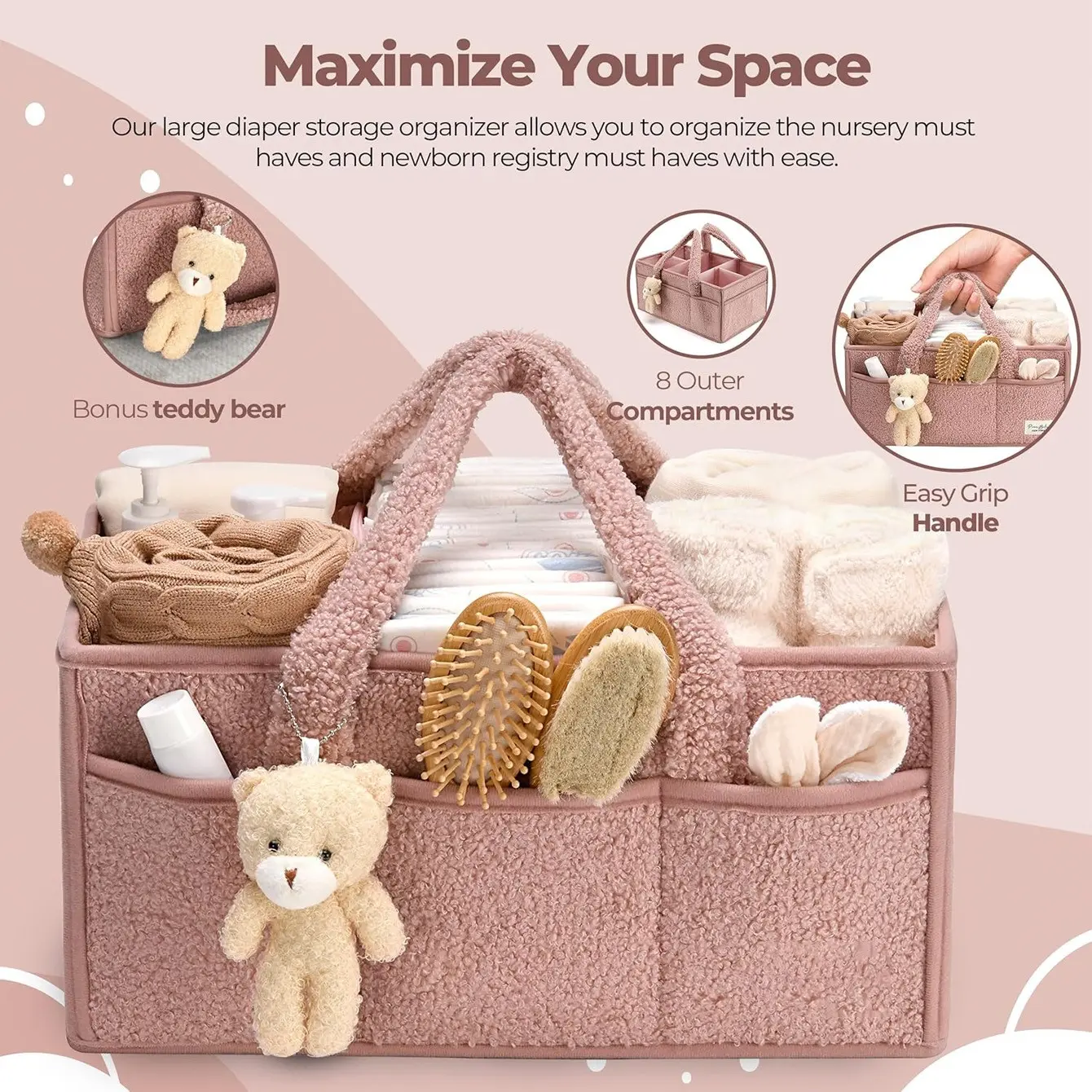 Baby Diaper Storage Basket with Handle, Portable Travel Nappy Organizer for Wet Wipes, Newborn Essential Carrying Basket, Unisex Christening Gift, Multifunctional Diaper Bag