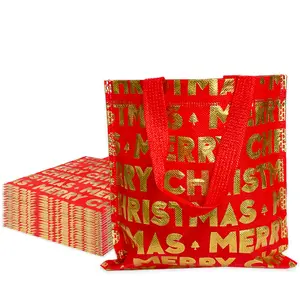 20 Holiday Christmas Gift Bags with Handles, Reusable Foldable Shopping Bags, Festive Design for Parties & Surprises