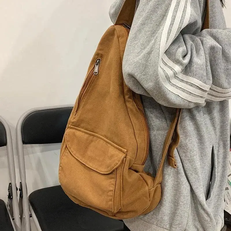 HOCODO Canvas Chest Bag Women 2022 Women Shoulder Messenger Bag Unisex Canvas Crossbody Bag Muliti Pocket Casual Women Bag