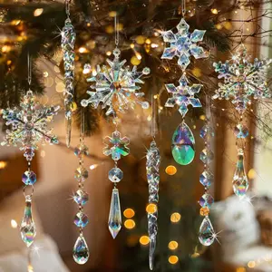 18pcs Crystal Christmas Tree Ornaments - Iridescent Acrylic Snowflake Icicle Drop Crystal Hanging Ornaments for Tree Iridescent Party Decor Christmas Frozen Themed Birthday Decor Party Decoration