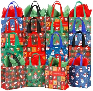 16 Pack Small Christmas Gift Bags with Tissue Paper and Handles for Kids Candy Goodie Bags