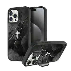 Christian Aesthetics Cross and Judgment Angel Phone Case for iPhone 16/15/14/13/12 Pro Plus Max, Drop-Proof Phone Case with Ring Holder, Magsafe Magnetic Attachment, Durable and Shockproof. vapor bible jesus phone case