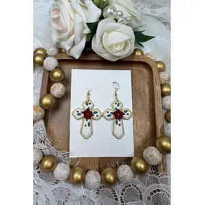 Floral Cross Earrings, Floral Clay Earrings, Clay Earrings, Polymer Clay Earrings