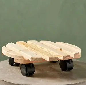 wooden plant caddy (also known as a plant trolley or mover
