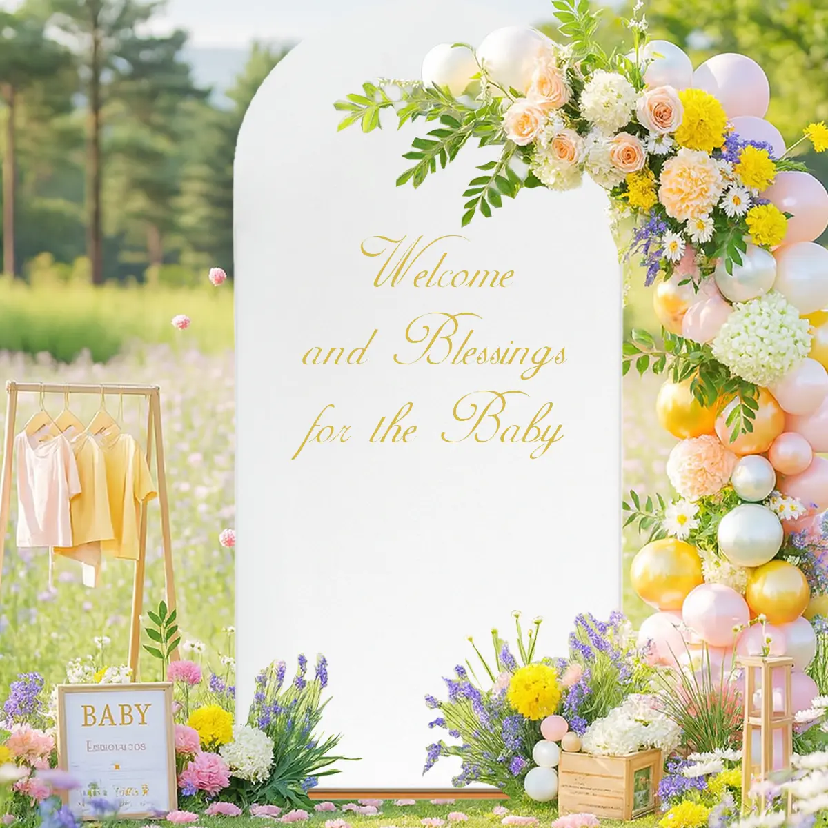 Stretchy Fitted Wedding Arch Cover, Elegant Multi-Color Banner (7.2FT/6.6FT) - Festive Backdrop for Weddings, Bridal Showers, Ceremonies; Perfect Fit for Any Event