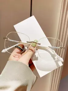 Women's Metal Round Square Frame High-End Lightweight Luxury Simple Casual Literary Versatile Elegant College Style Plain Glasses Stylish Trendy Eyewear