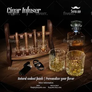 Cigar Infuser  All Wood, hand finished in the USA  Easy to Assemble - Includes 4 Shot Glasses.