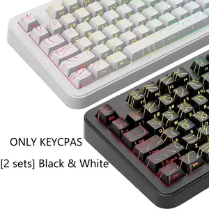 [2 sets] Black & White (Keyboard not included)Glow Contour PBT Keycaps Double-Shot Shine-Through Backlit for 108/87/65/60% Layout Cherry Profile White Black ASMR Silent Gaming RGB Upgrade keycap set 100  percent  keyboard