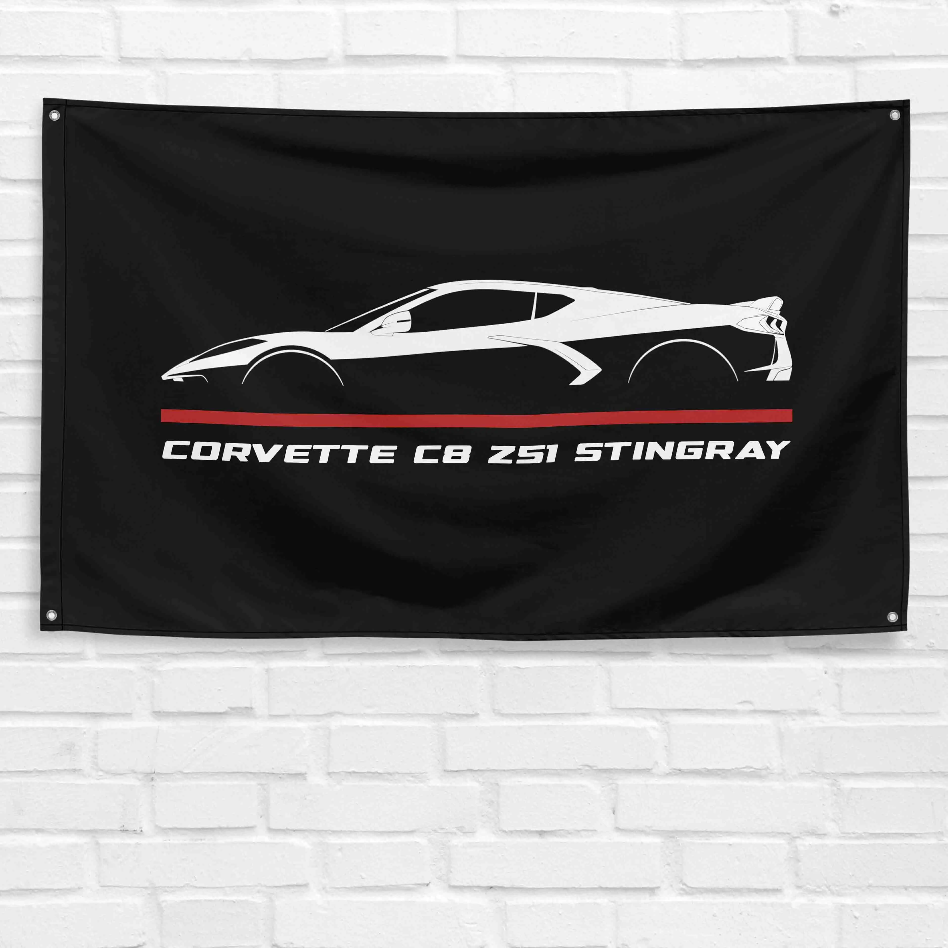 Corvette C8 Z51 Stingray 2019-2022 Car Flag, 3x5 ft Lightweight Hanging Decoration Banner, Bold Colors Wall Decor for Garage, Holiday Festive Backdrops & Banners, Decoration Banners